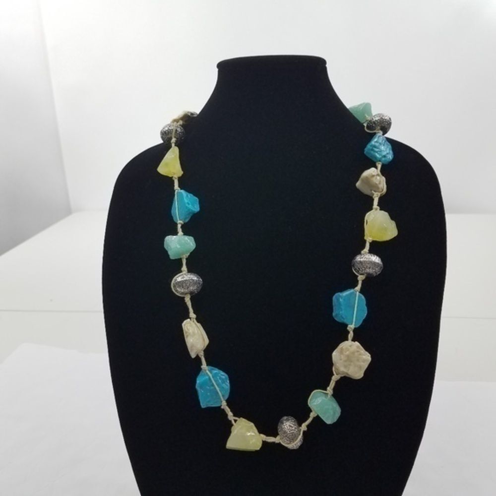 Chicos Necklace Stone Wrap Rock Blue Green Silver